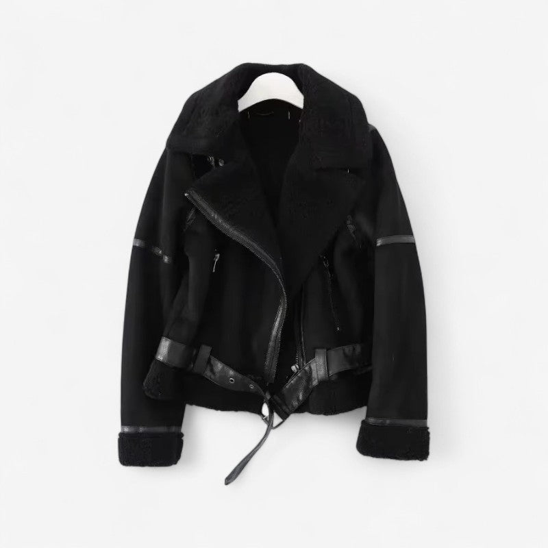 Gloria - Lange Mouw Jas met Reverskraag, Tailleceintuur en Riem bij de Hals