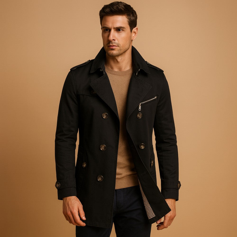 Benjamin – Enkelsluitende Trenchcoat met Omgeslagen Kraag