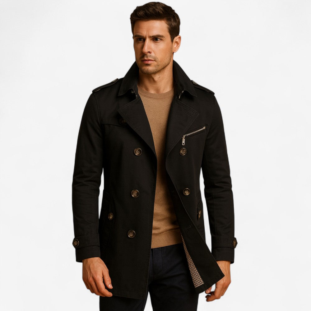 Benjamin – Enkelsluitende Trenchcoat met Omgeslagen Kraag