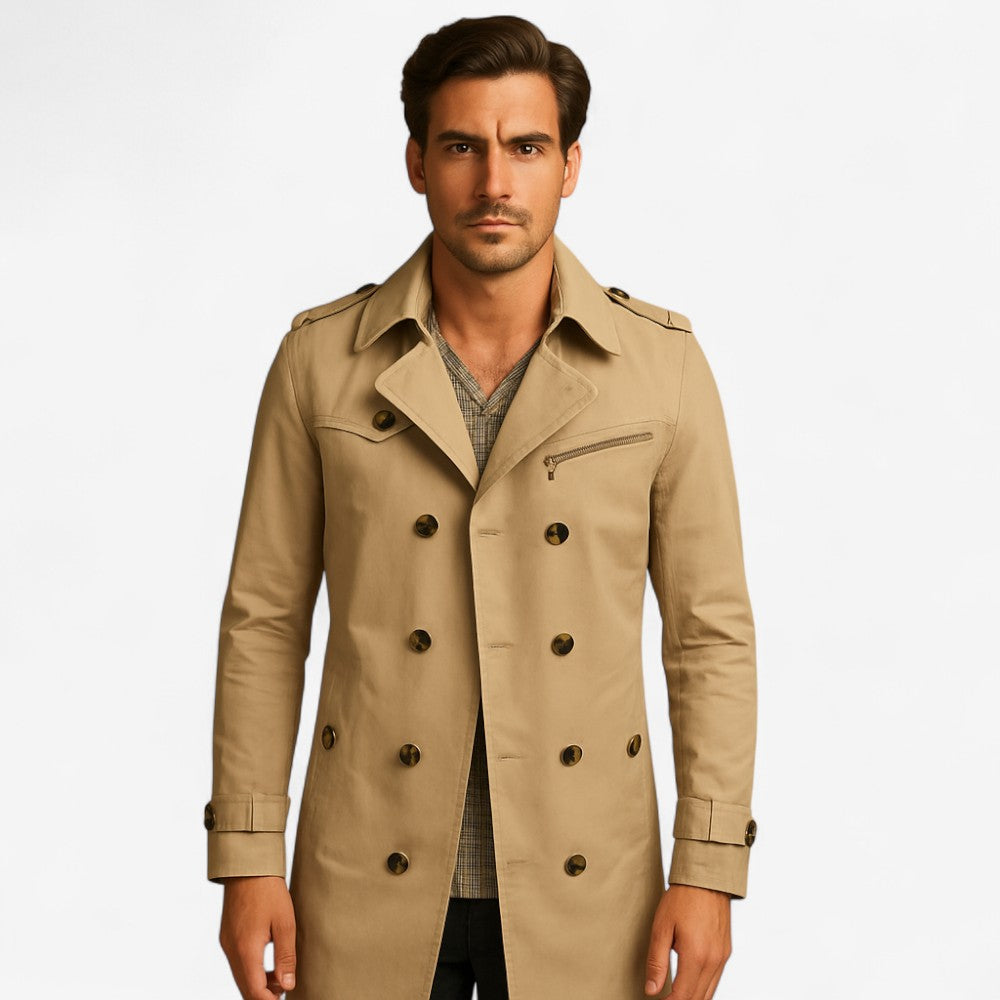 Benjamin – Enkelsluitende Trenchcoat met Omgeslagen Kraag