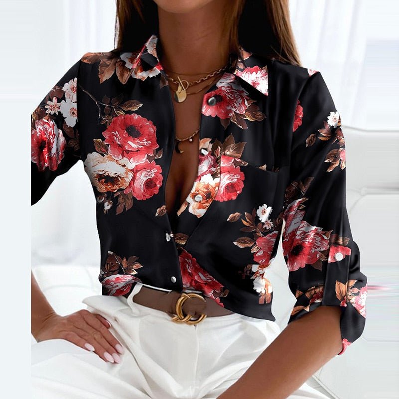 Sage - Elegante bedrukte blouse met omgeslagen kraag