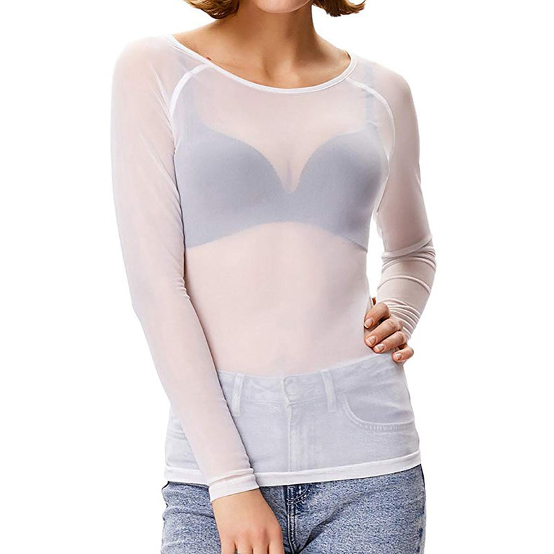 Bakina - Elegante Mesh Top met Lange Mouwen en Ronde Mouwen