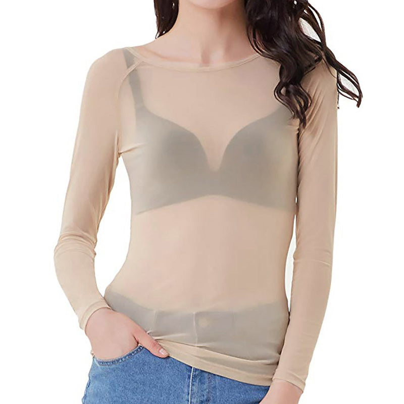 Bakina - Elegante Mesh Top met Lange Mouwen en Ronde Mouwen