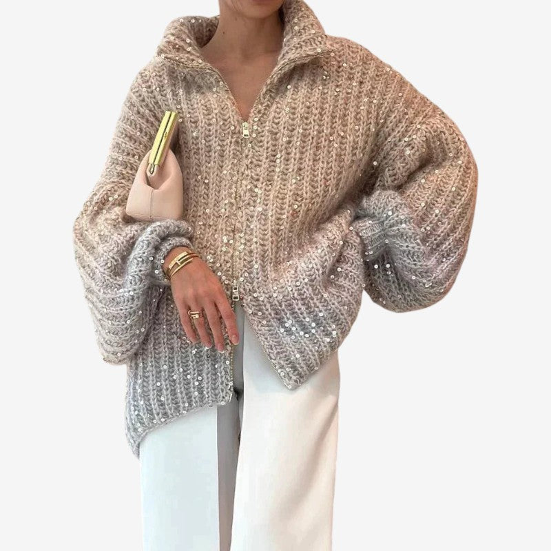 Maria – Lange Mouw Cardigan met Ritssluiting en Ontspannen Pasvorm