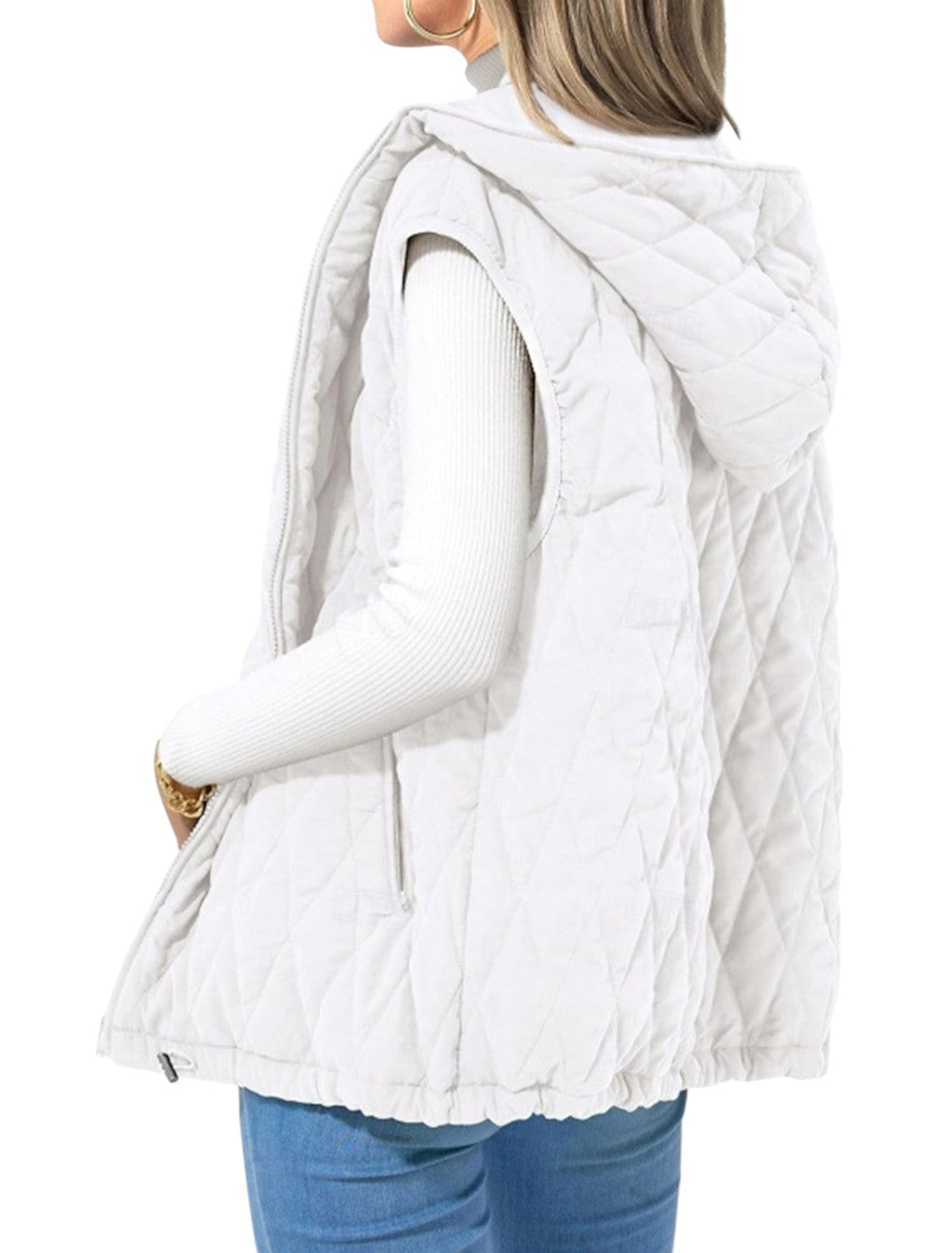 Tiffany – Gewatteerd mouwloos vest met capuchon en ritssluiting aan de voorkant