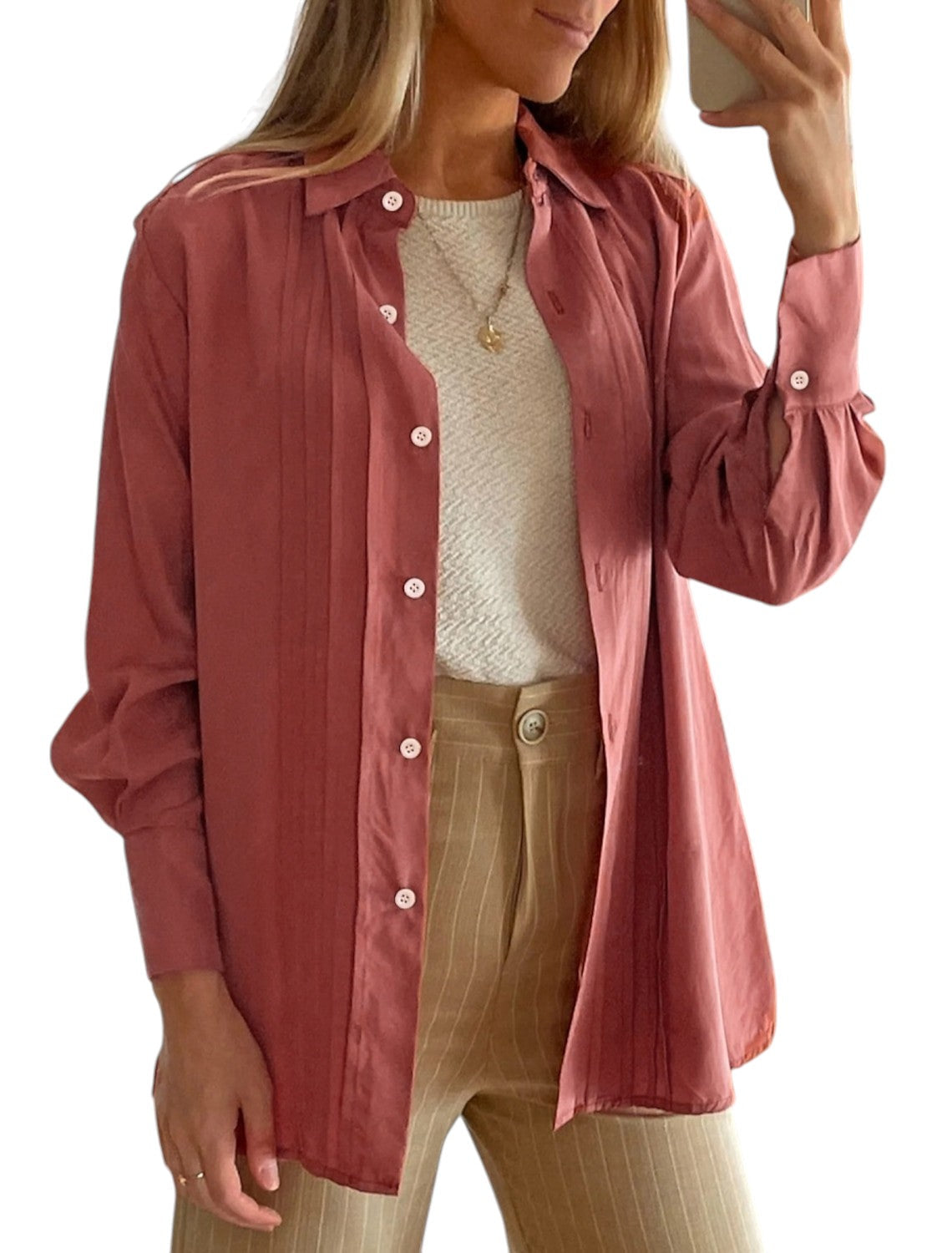 Josephine – Relaxed Fit overhemd met knopen geplooide voorkant en klassieke kraag