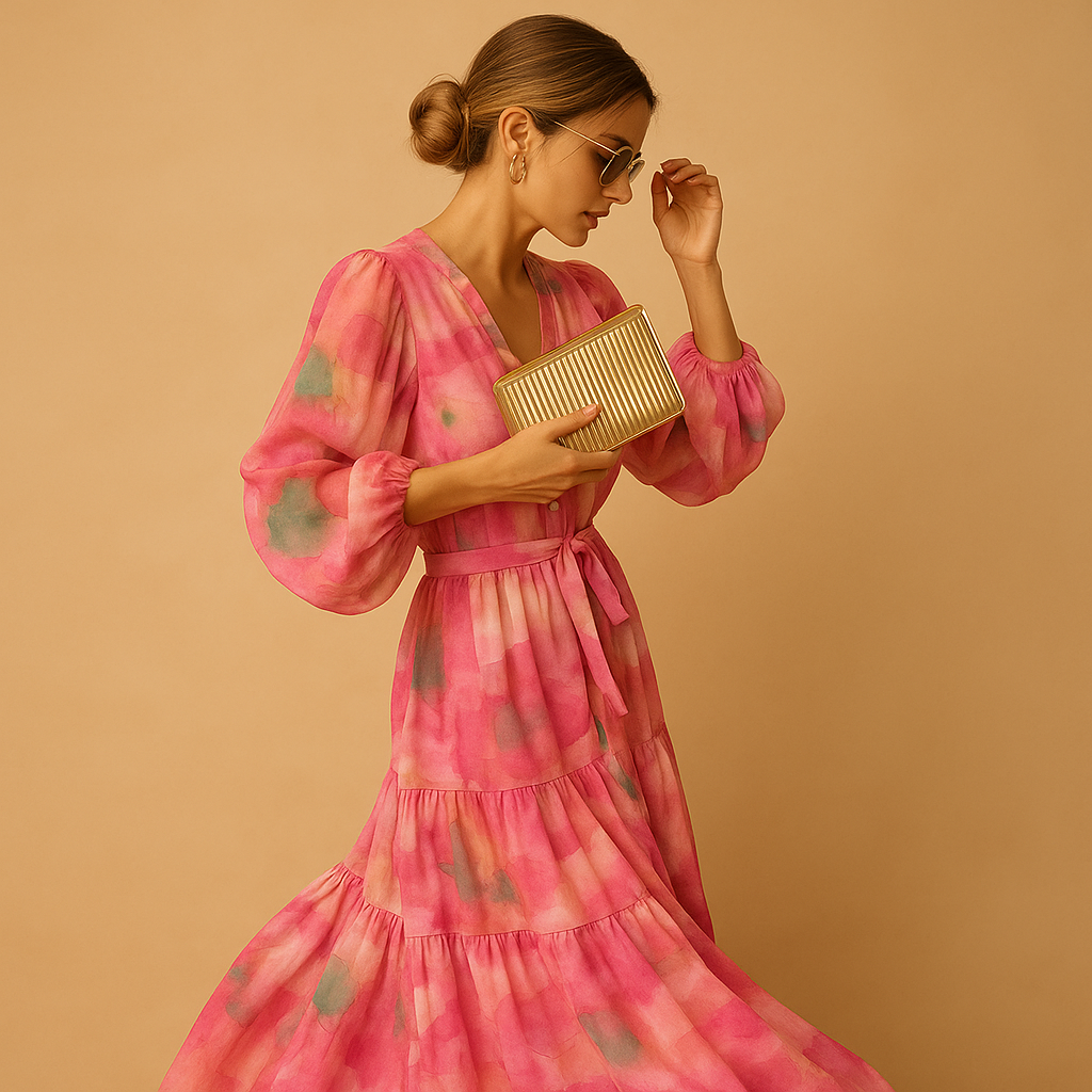 Isabella - Elegante jurk met lange mouwen en diepe V-hals