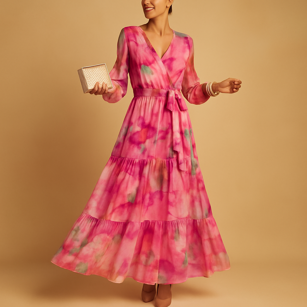Isabella - Elegante jurk met lange mouwen en diepe V-hals