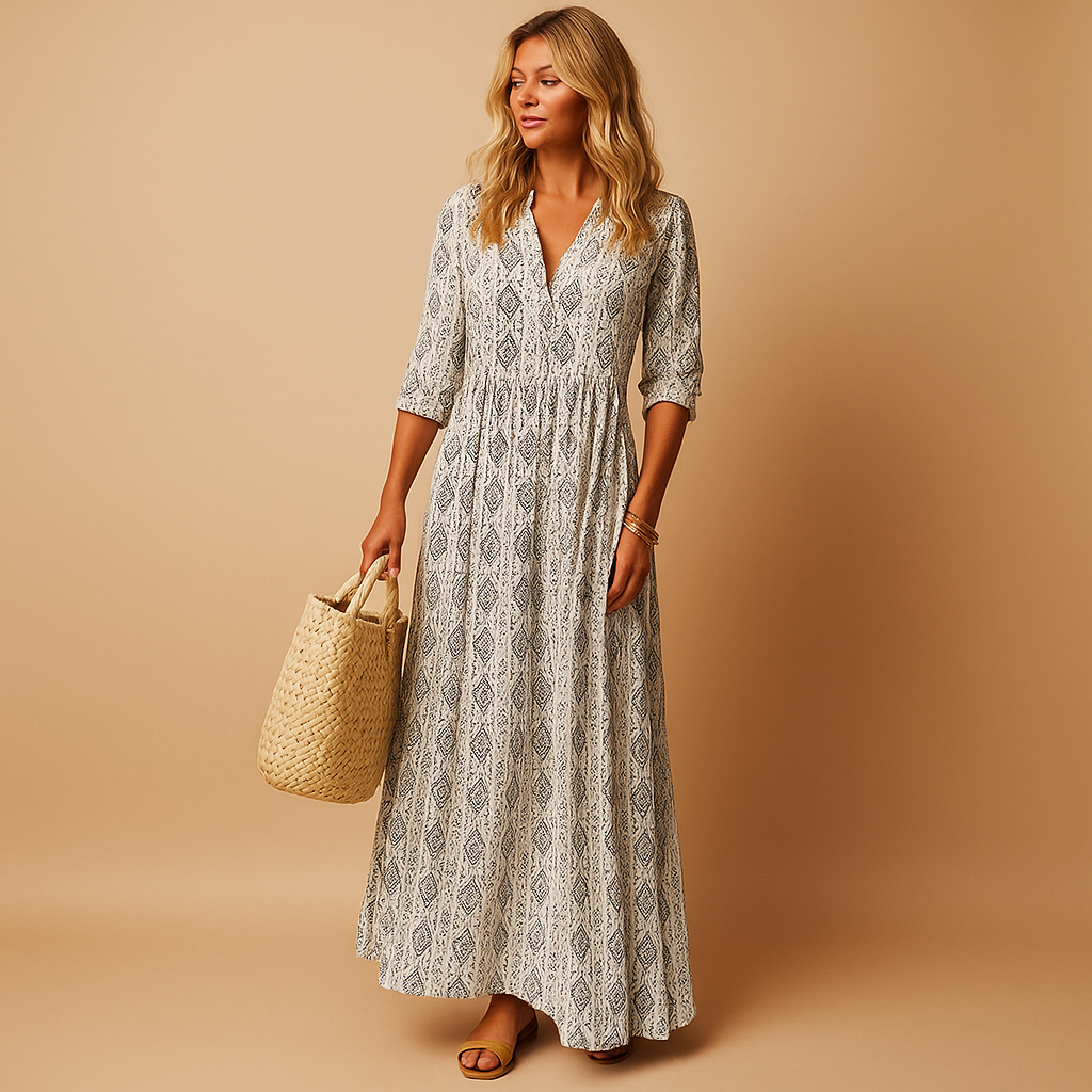 Nina – Elegante jurk met diepe V-hals en korte mouwen