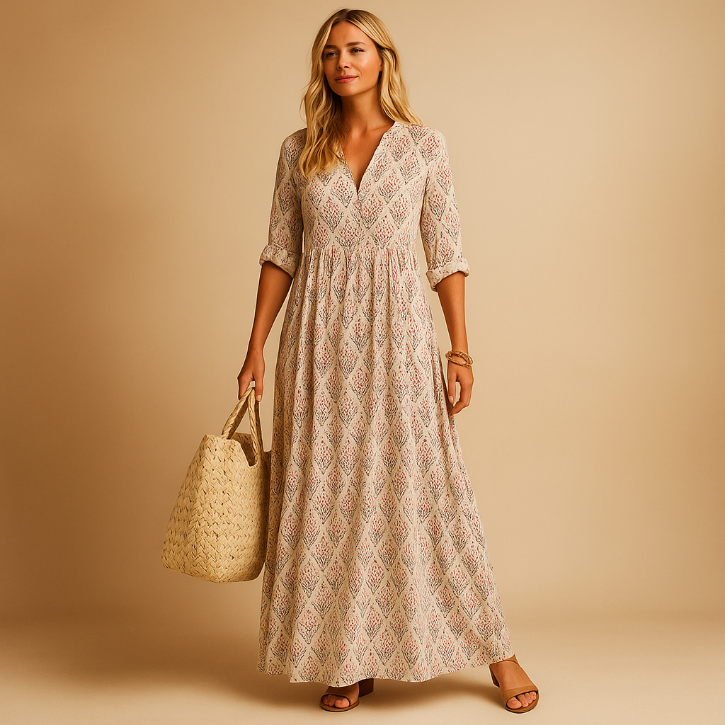 Nina – Elegante jurk met diepe V-hals en korte mouwen