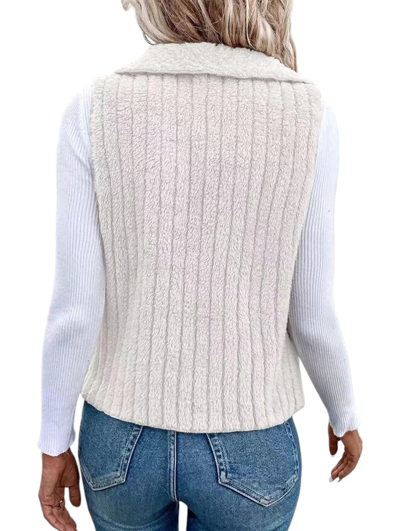 Mira – Stijlvol mouwloos teddyvest met gedrapeerde kraag en geribbelde look